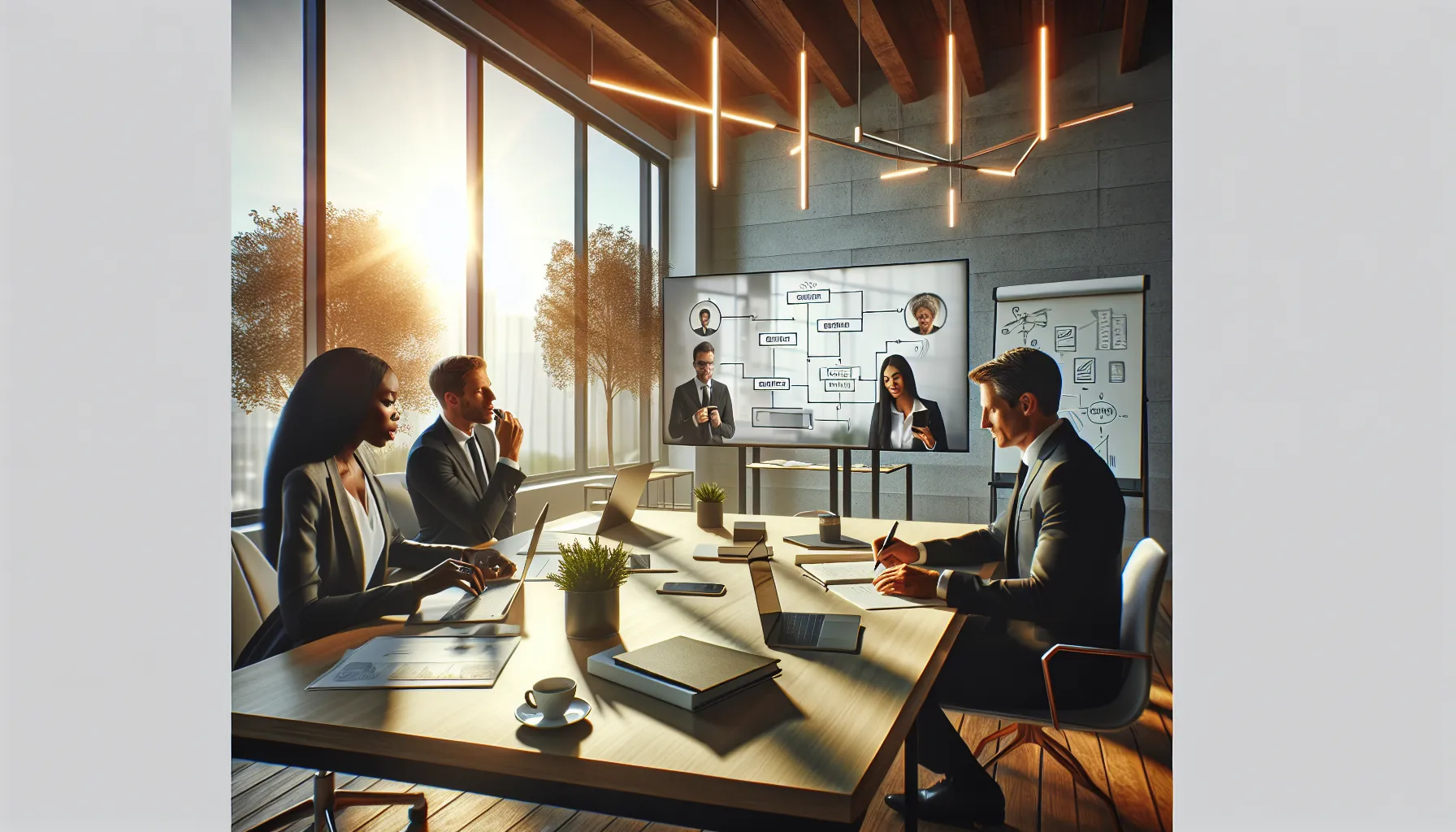 diverse professionals collaborating in a modern office setting.