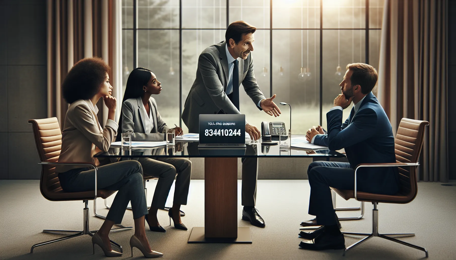 professionals discussing toll-free number in a modern office.