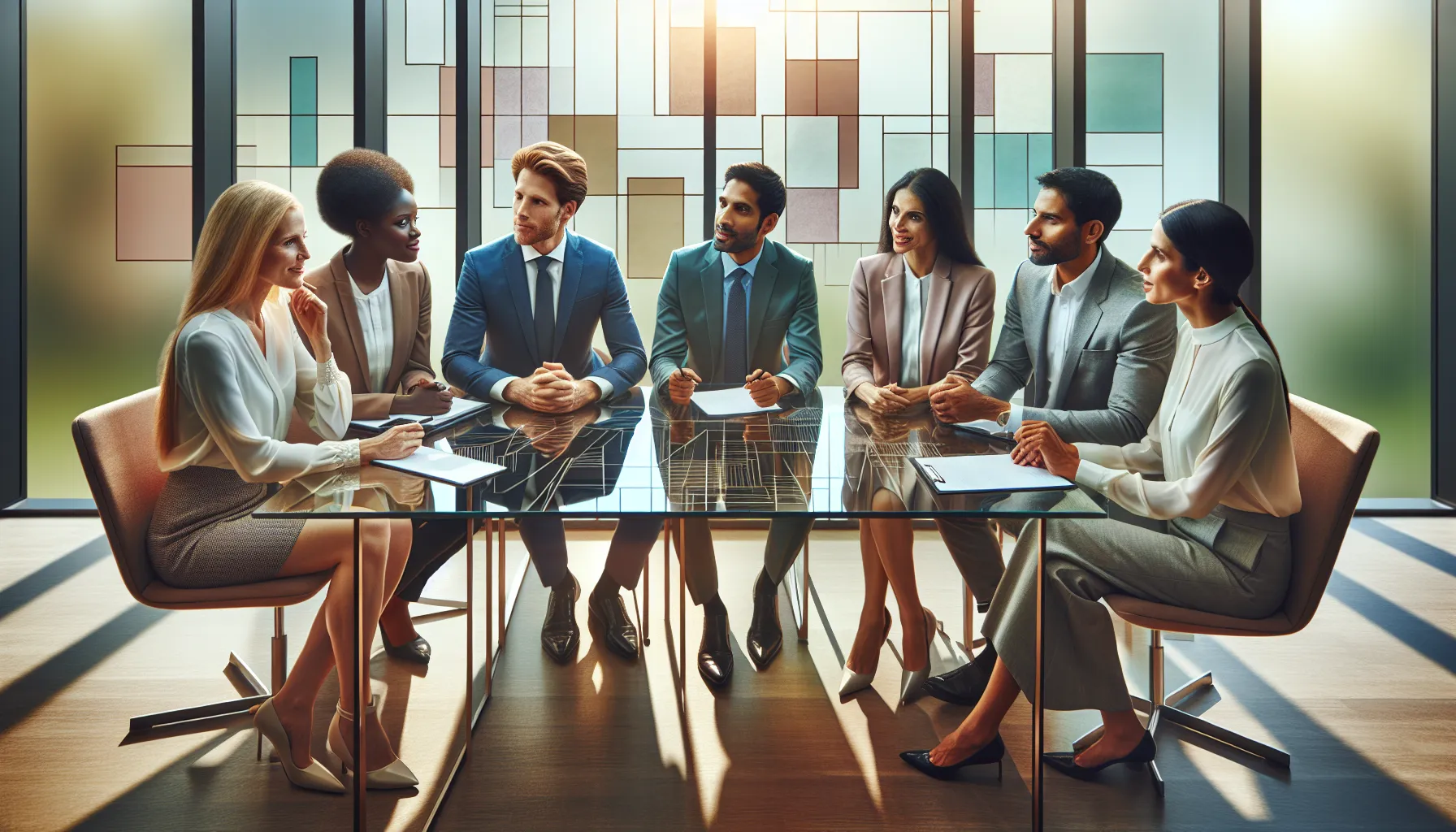 diverse professionals collaborating in a modern office setting.