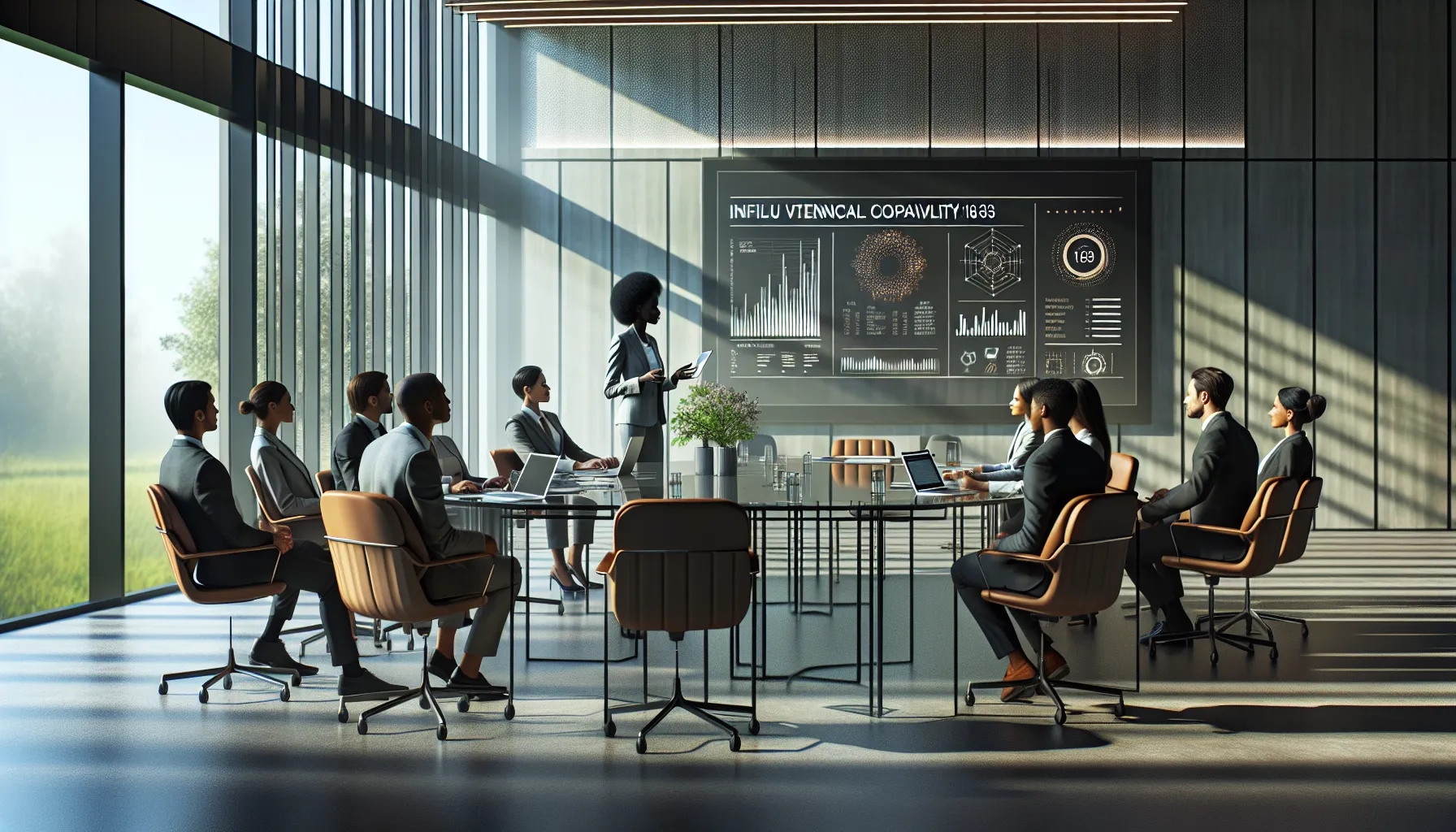 diverse professionals discussing data management in a modern conference room.
