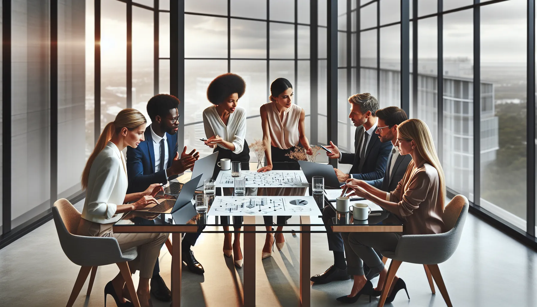 diverse professionals collaborating in a modern office setting.