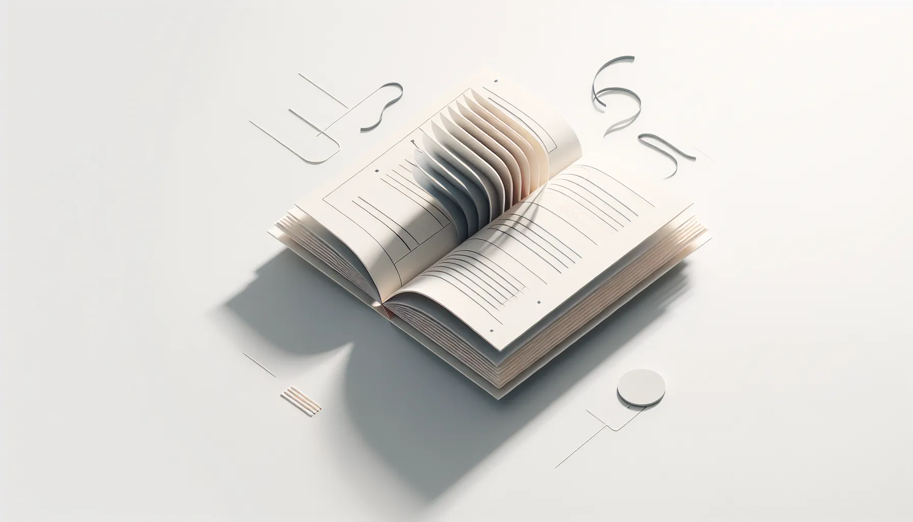 An open book with flowing text lines on clean white background