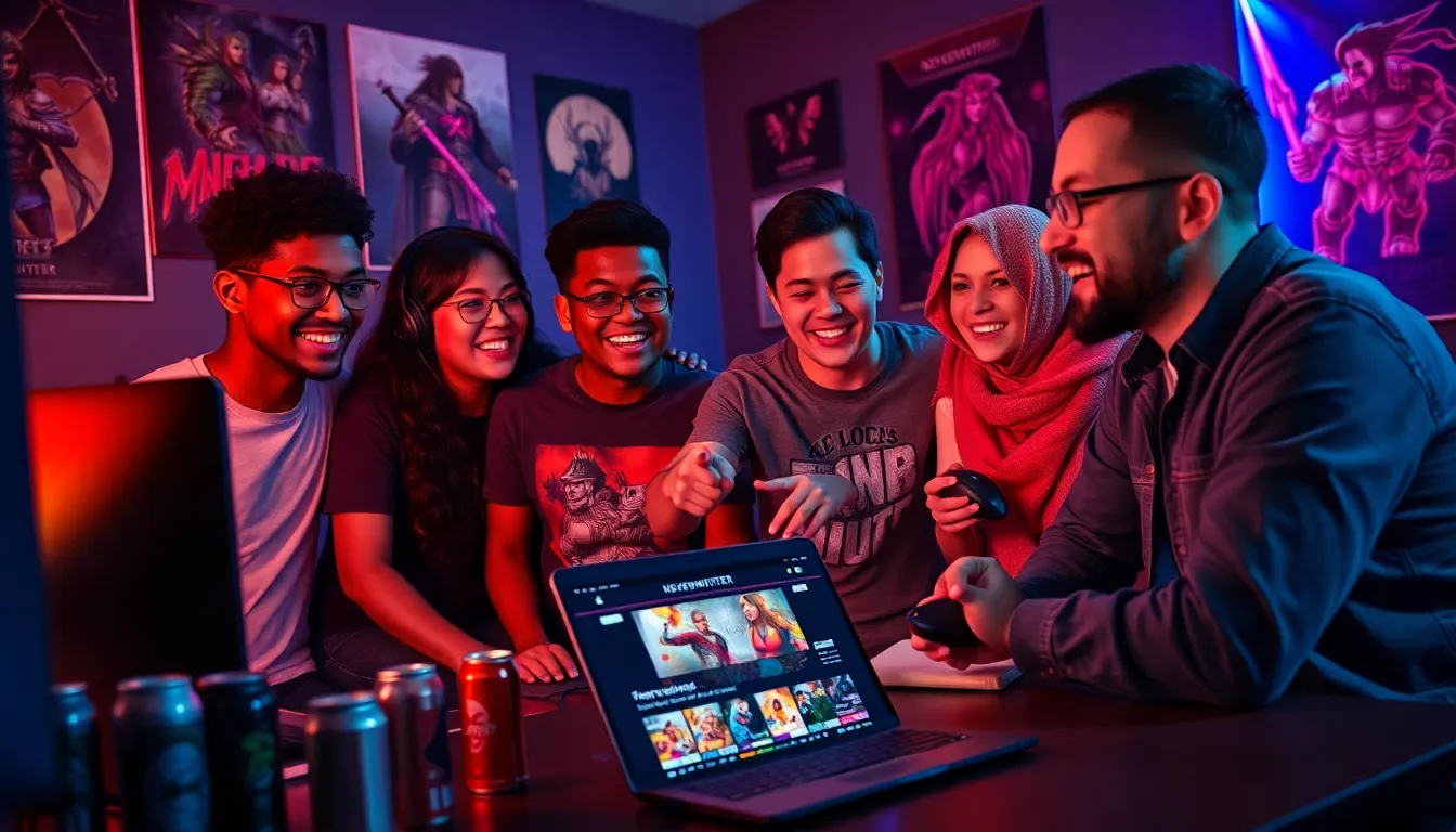diverse gamers collaborating around a computer playing Neverwinter.