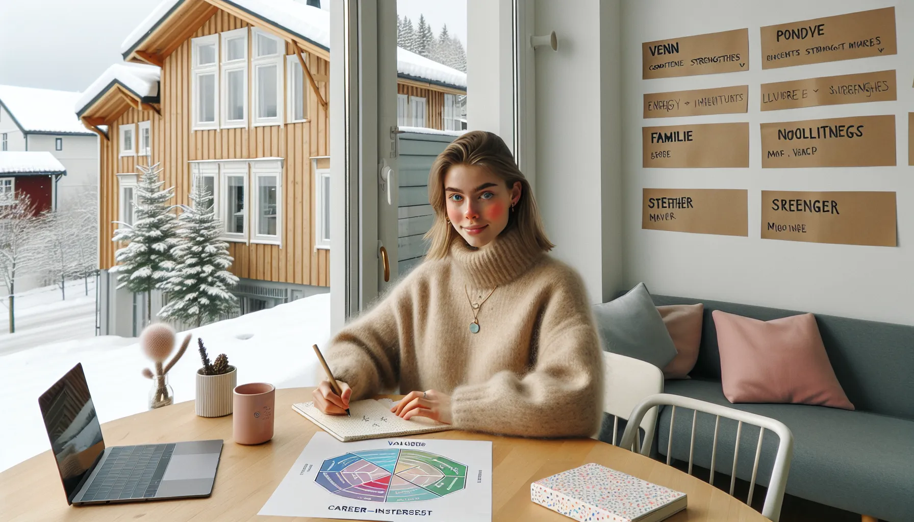 Norwegian student mapping values and interests with tests and a mentor call.