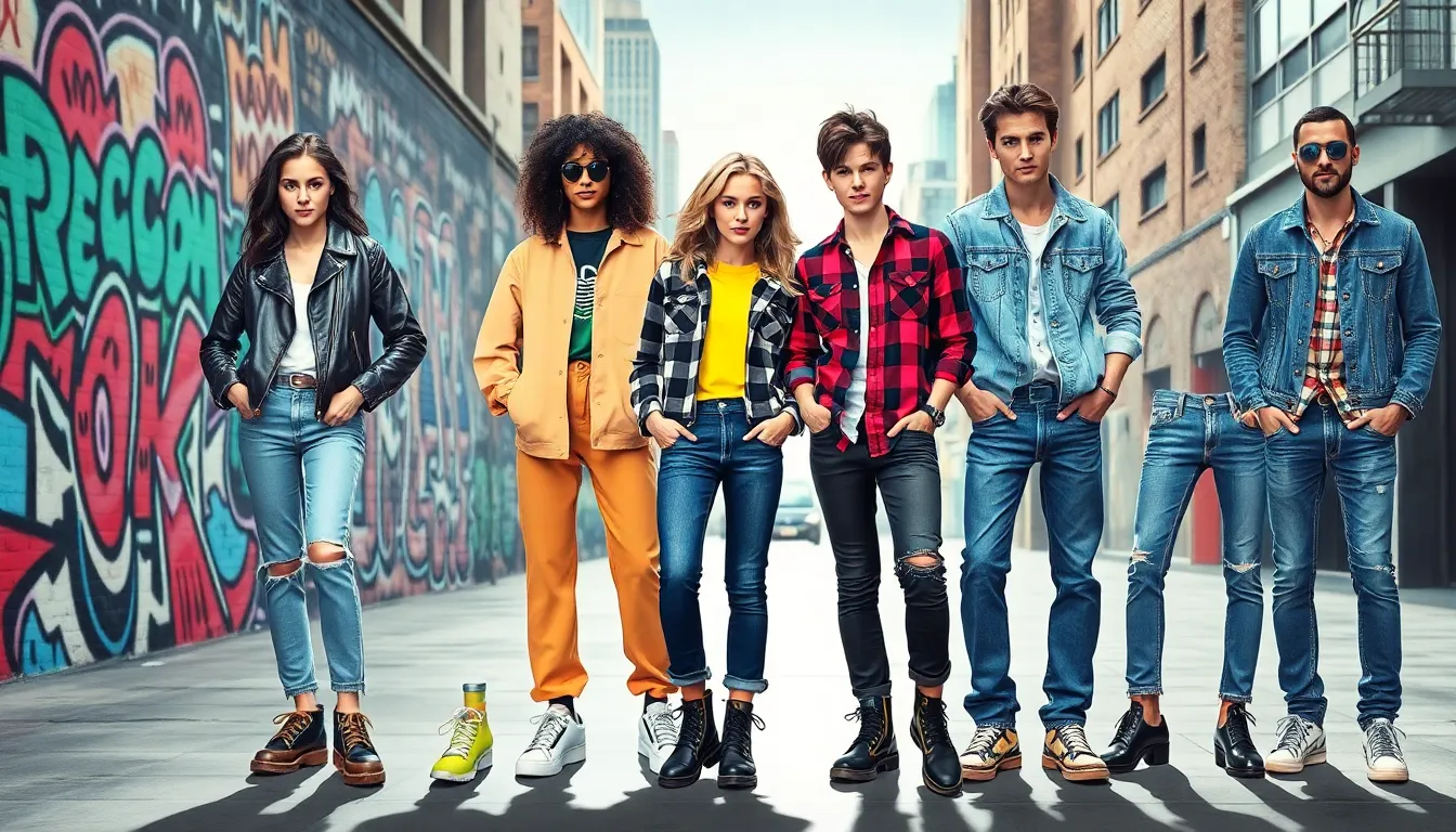 diverse models showcasing pop culture clothing from different decades.