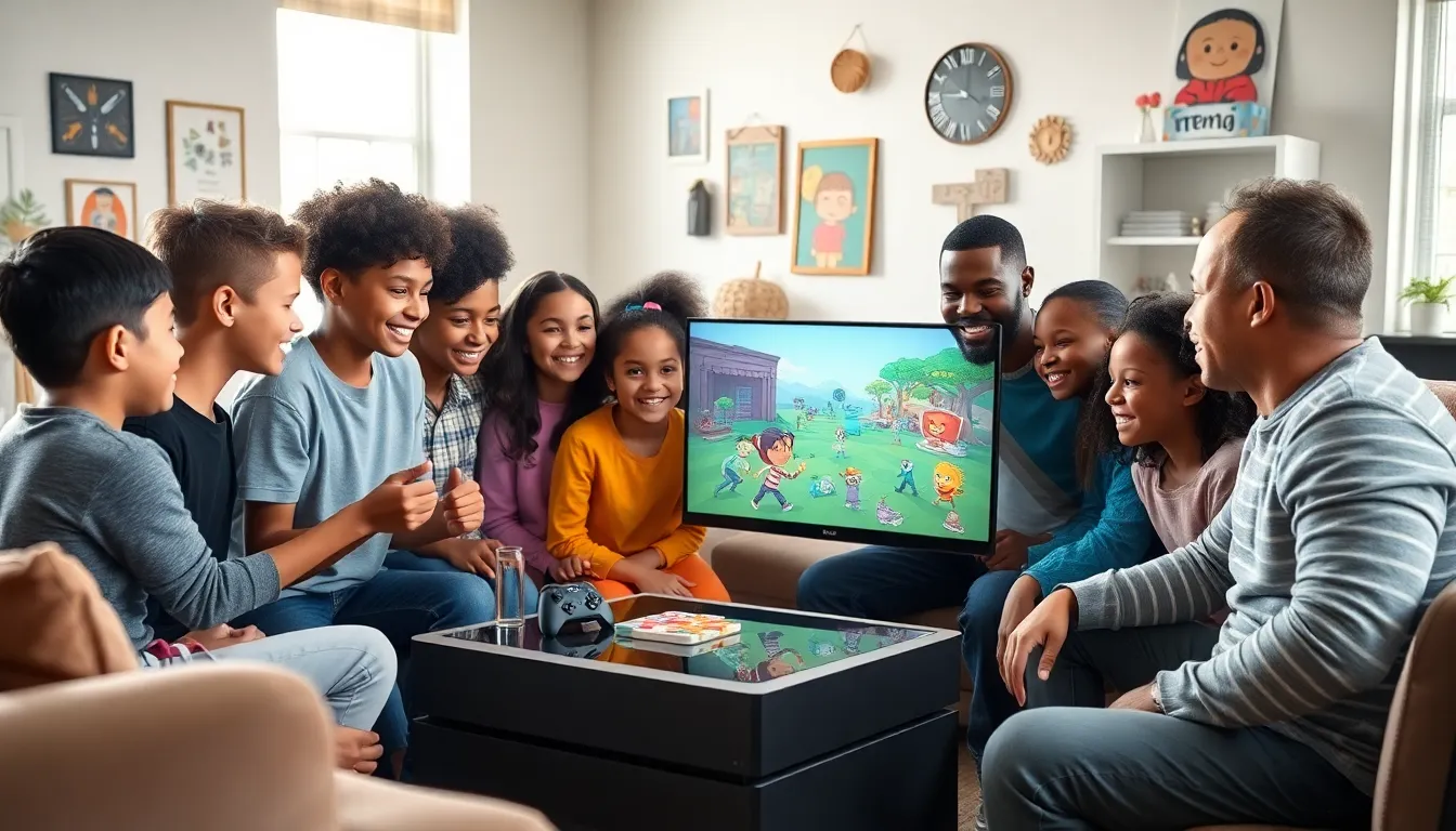 group creating in a modern living room using Xbox Imagineergames.