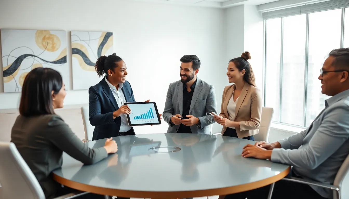 diverse professionals discussing toll-free numbers in a modern office.