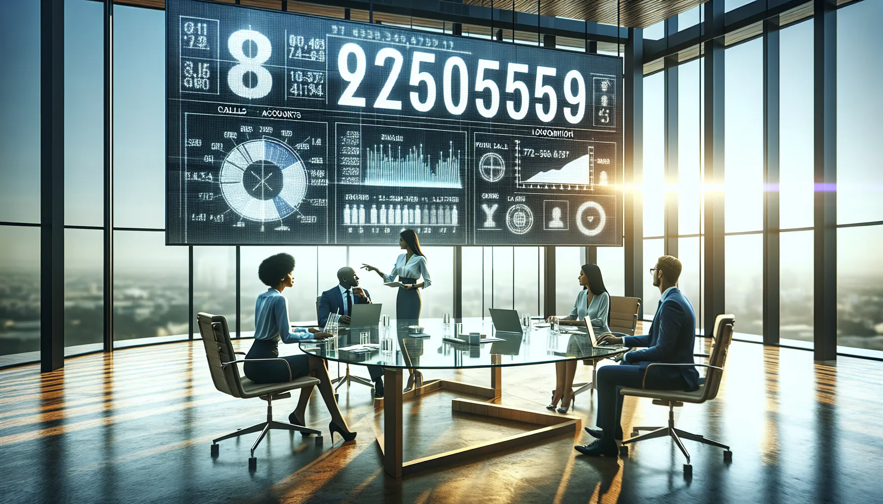 diverse team discussing the significance of numbers in a modern office.