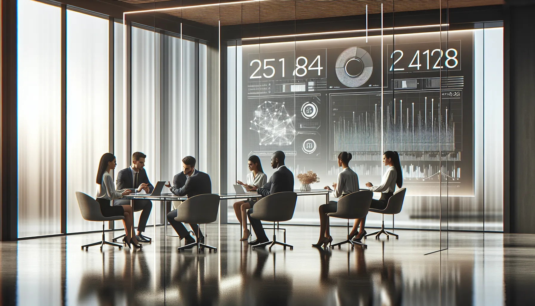 diverse professionals analyzing data related to 2518421488 in a modern office.