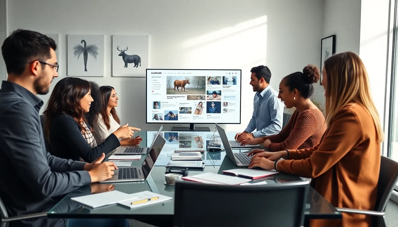 professionals discussing cultural analysis in a modern office setting.