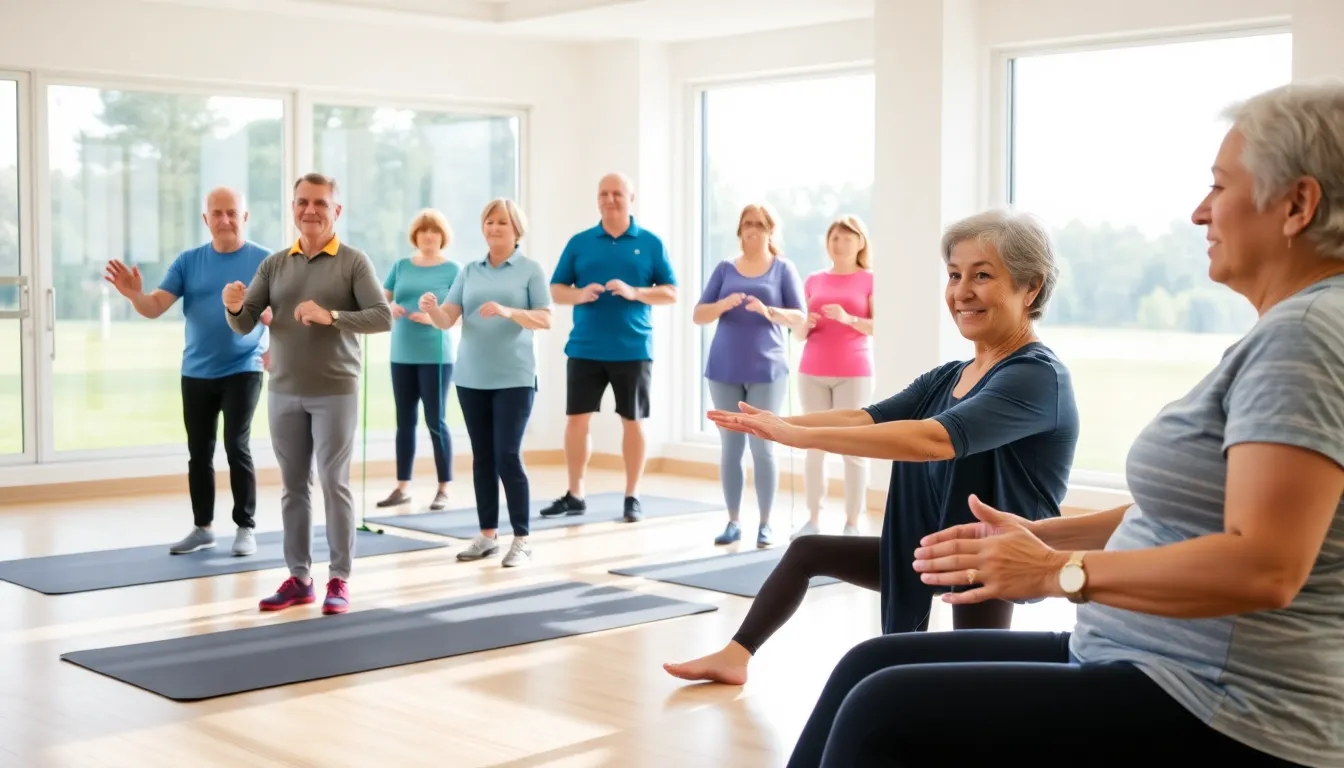 diverse group exercising in a modern studio for heart health.