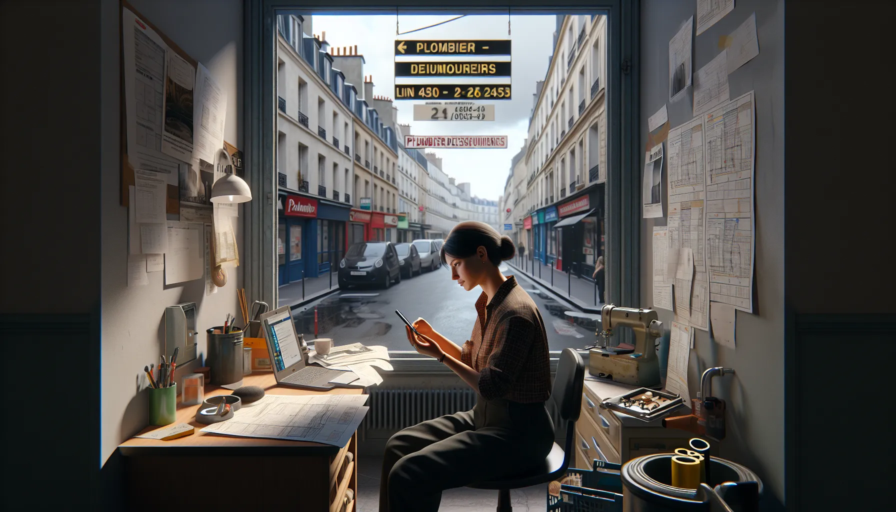 Local business owner in Noisy-le-Sec checking Google search results on smartphone.