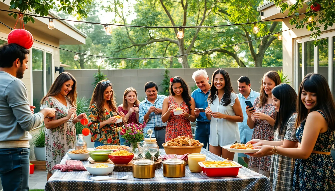 diverse group collaborating at a joyful, budget-friendly event.