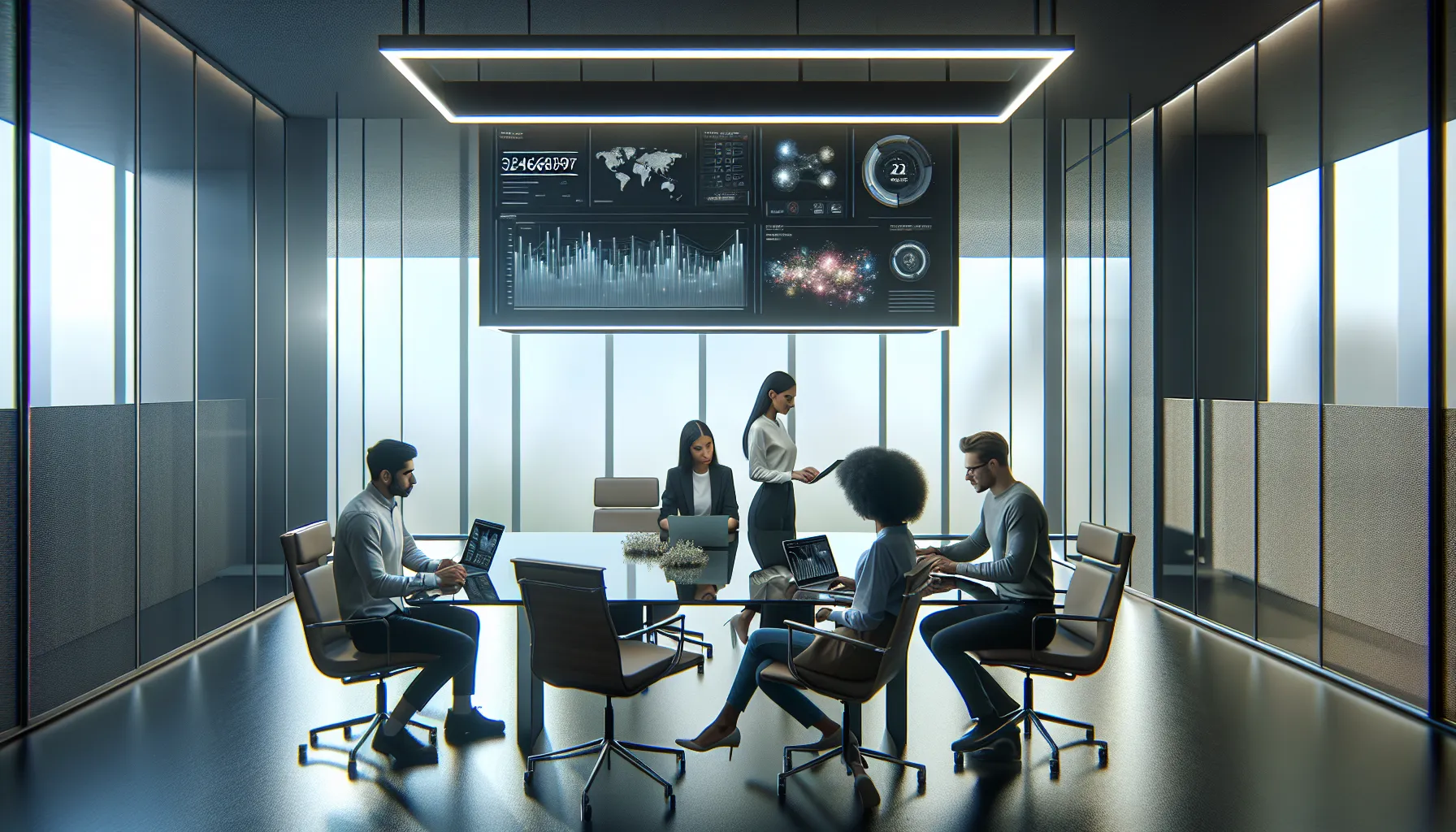 diverse professionals collaborating in a modern workspace.