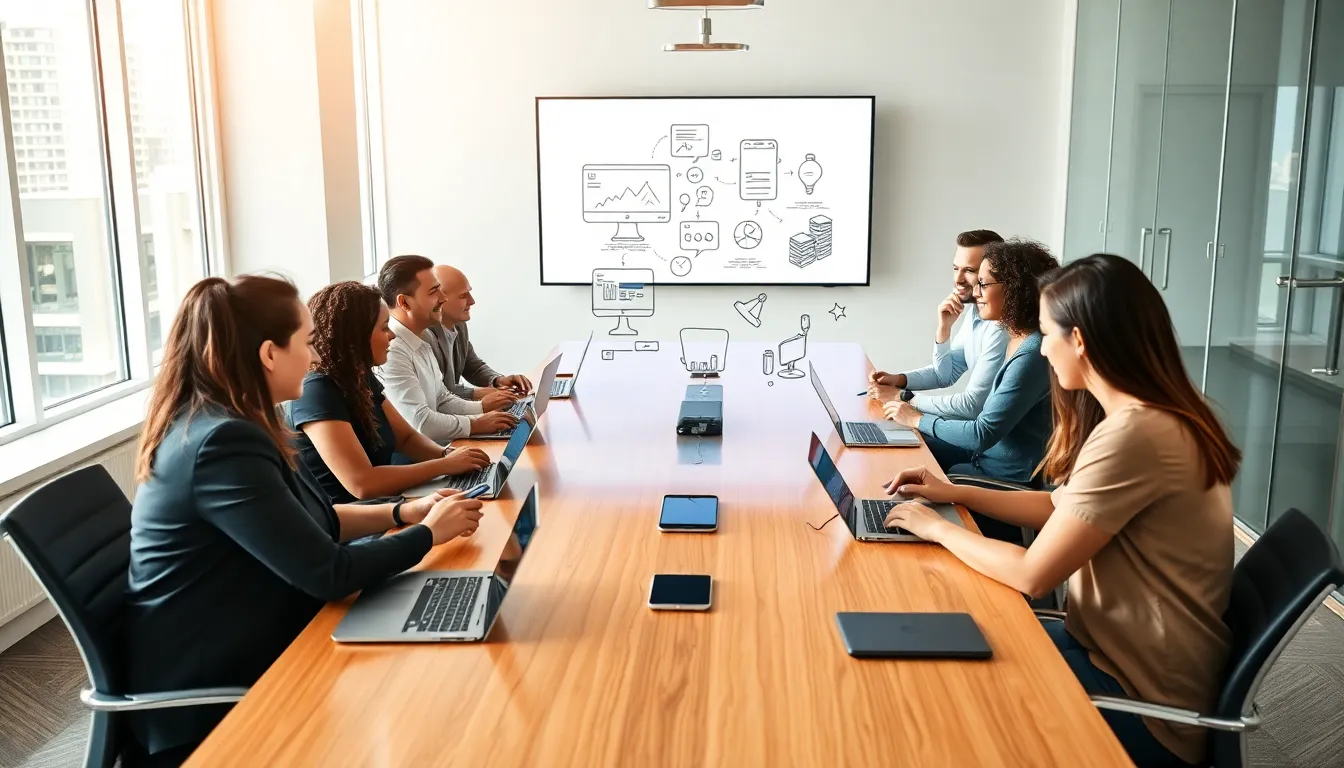 diverse team collaborating on technological innovations in a modern office.