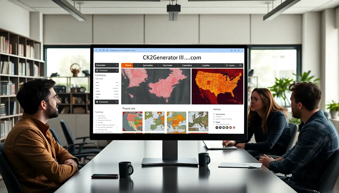 diverse gamers using CK2Generator.com in a modern office.