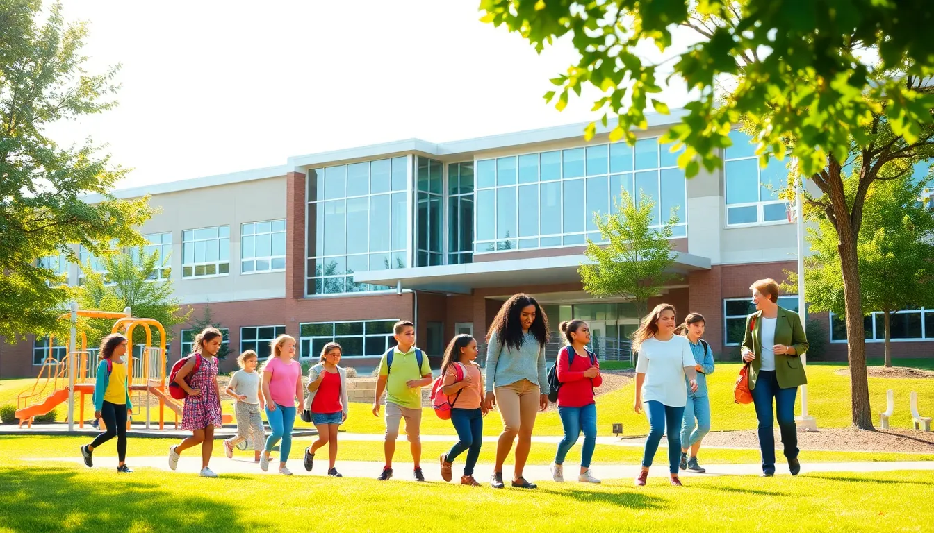 Ilchester Elementary School with diverse students playing and teachers engaged.