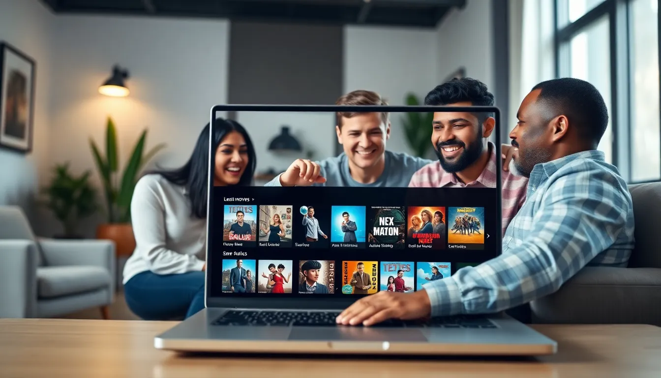 diverse team discussing movie options on a streaming platform.