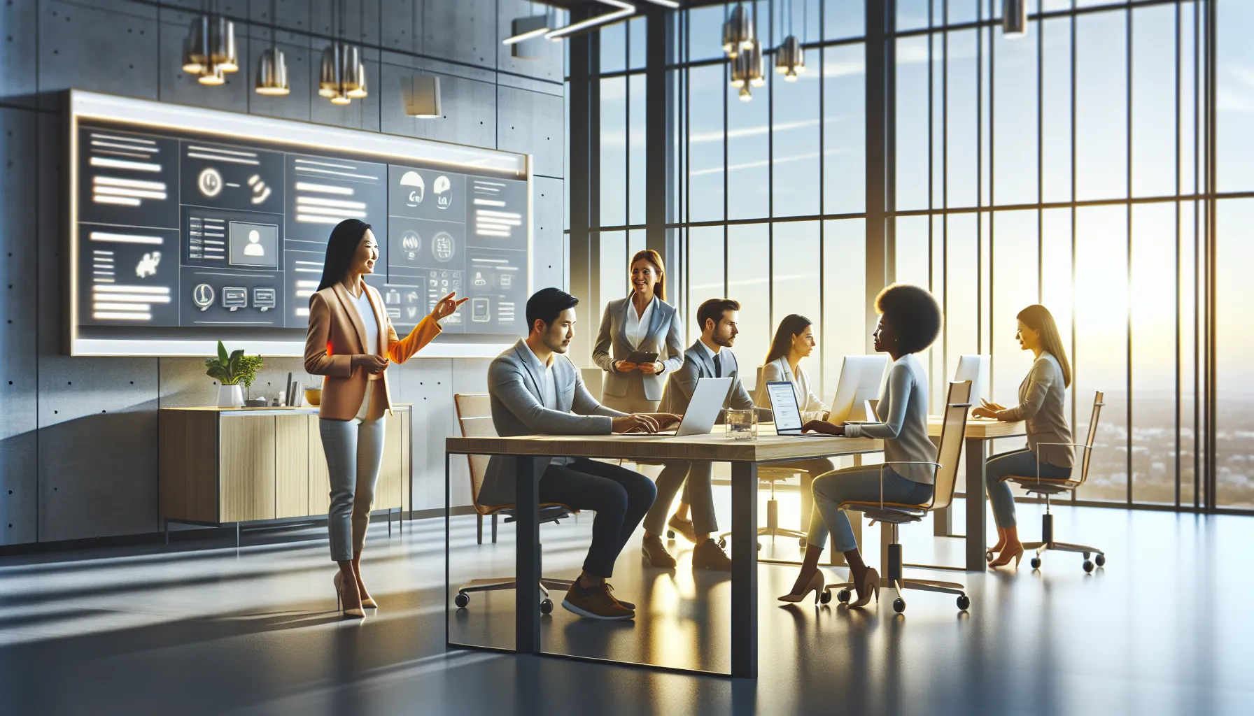 diverse team collaborating in a modern office setting for customer support.