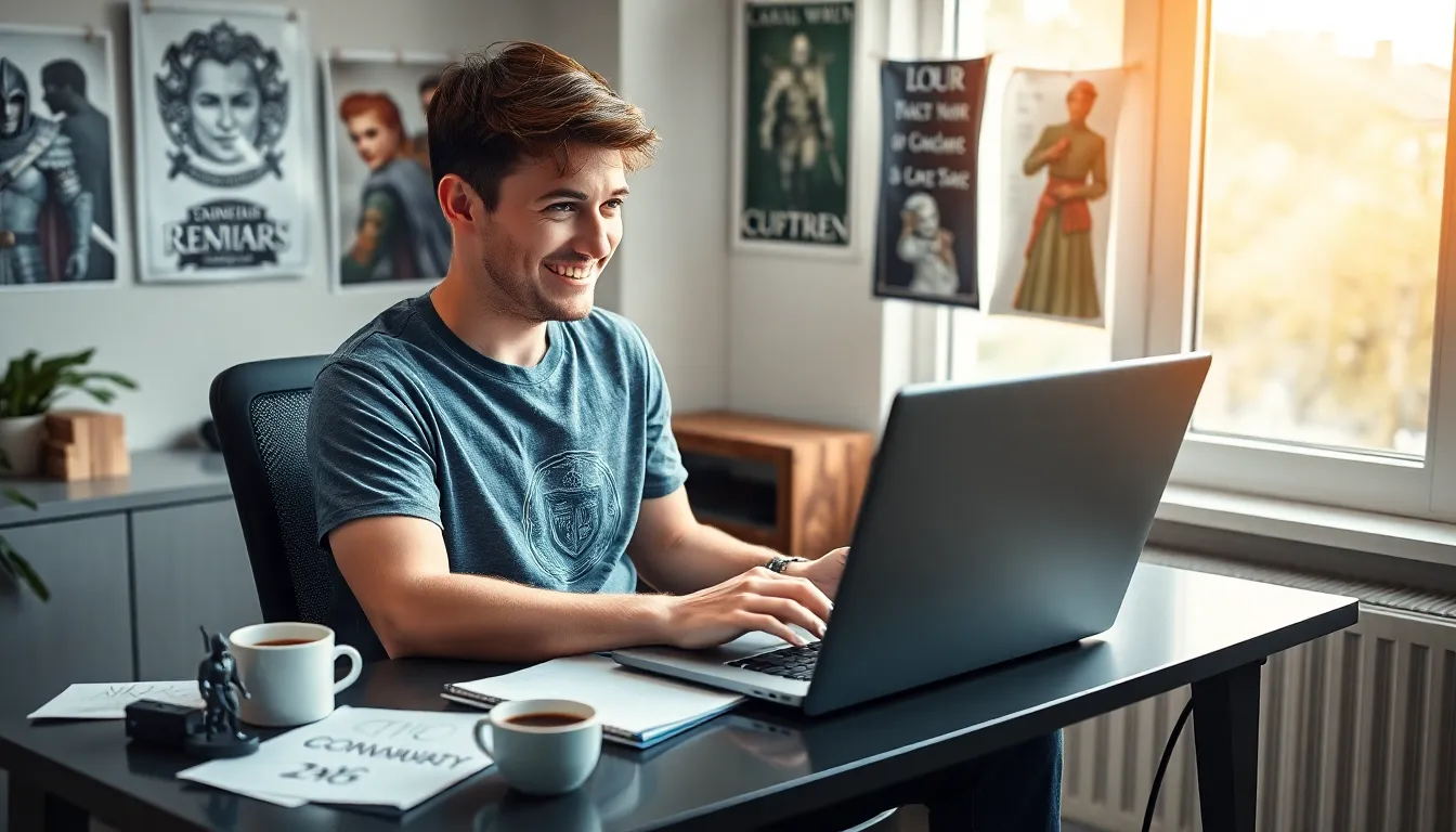 A young man using CK2Generator in a modern workspace.