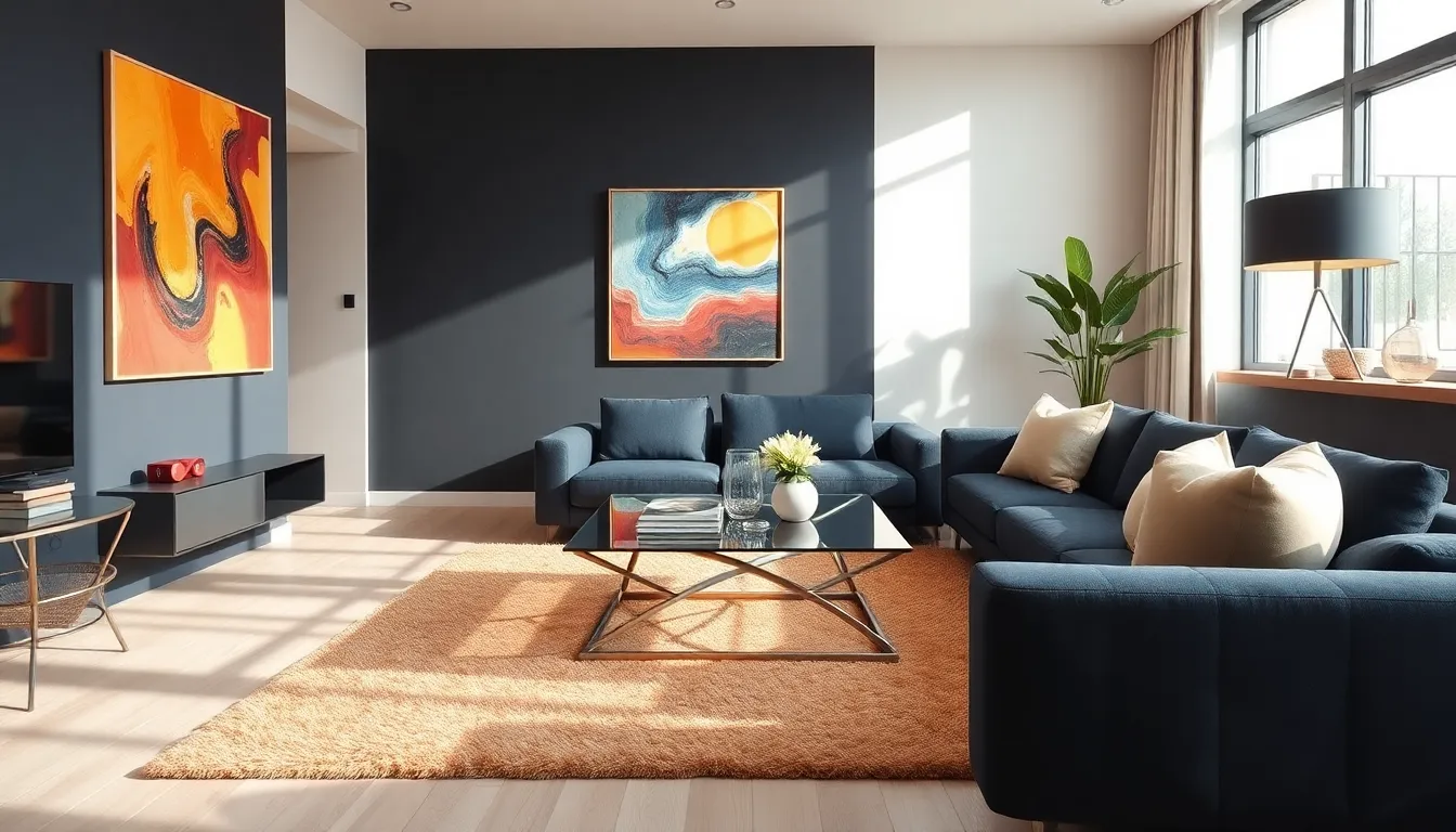 modern living room illustrating design elements and principles.