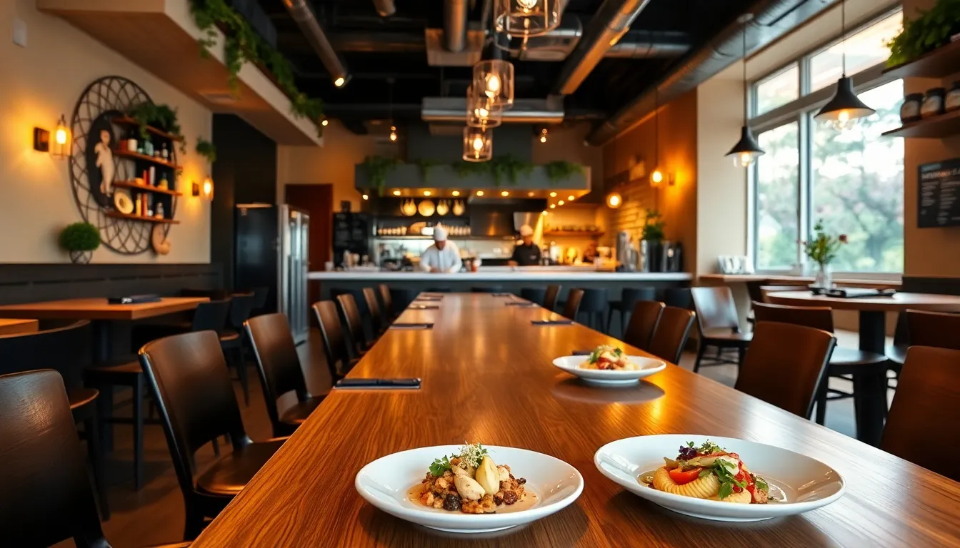 Sophisticated dining setting at Sara Bradley's restaurant.