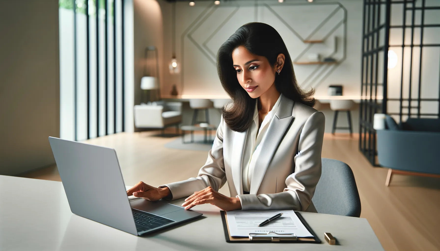 Individual contemplating order cancellation in a modern office setting.