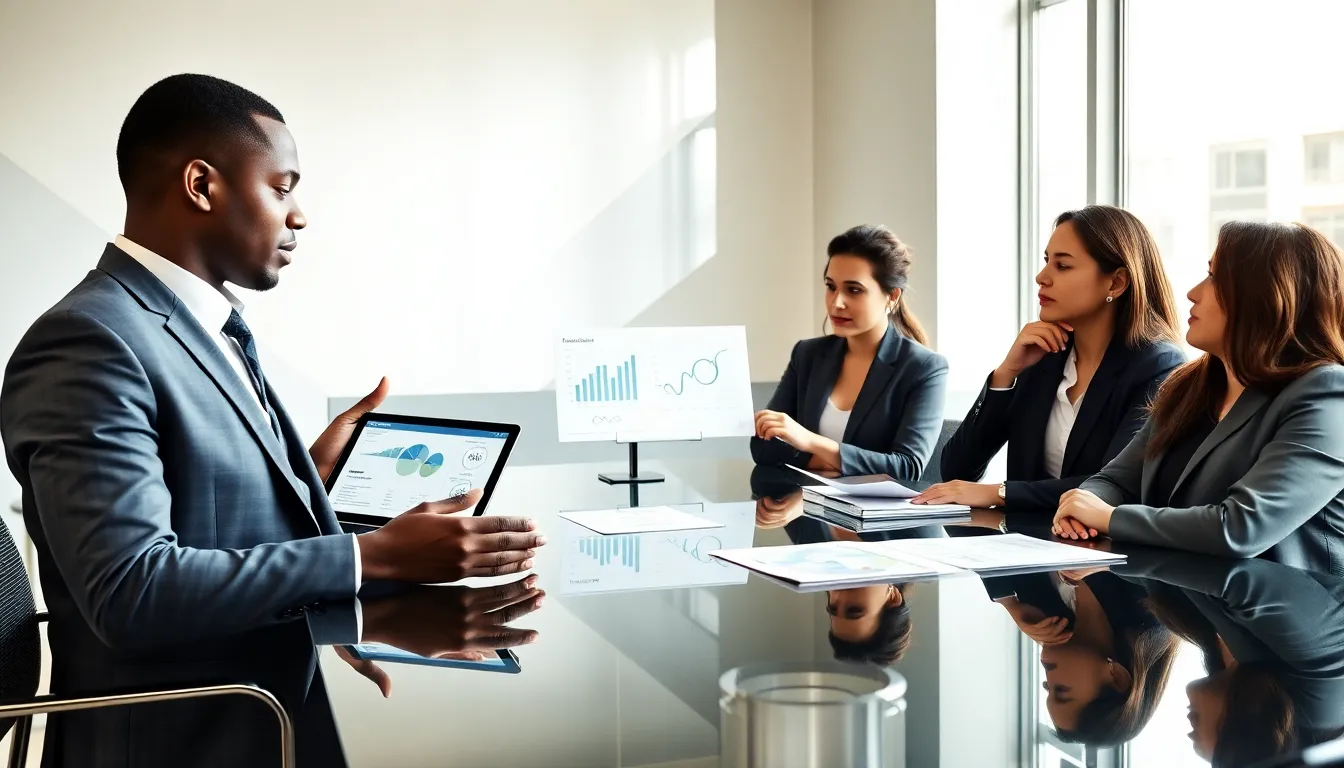 diverse team discussing receivable solutions in a modern office.