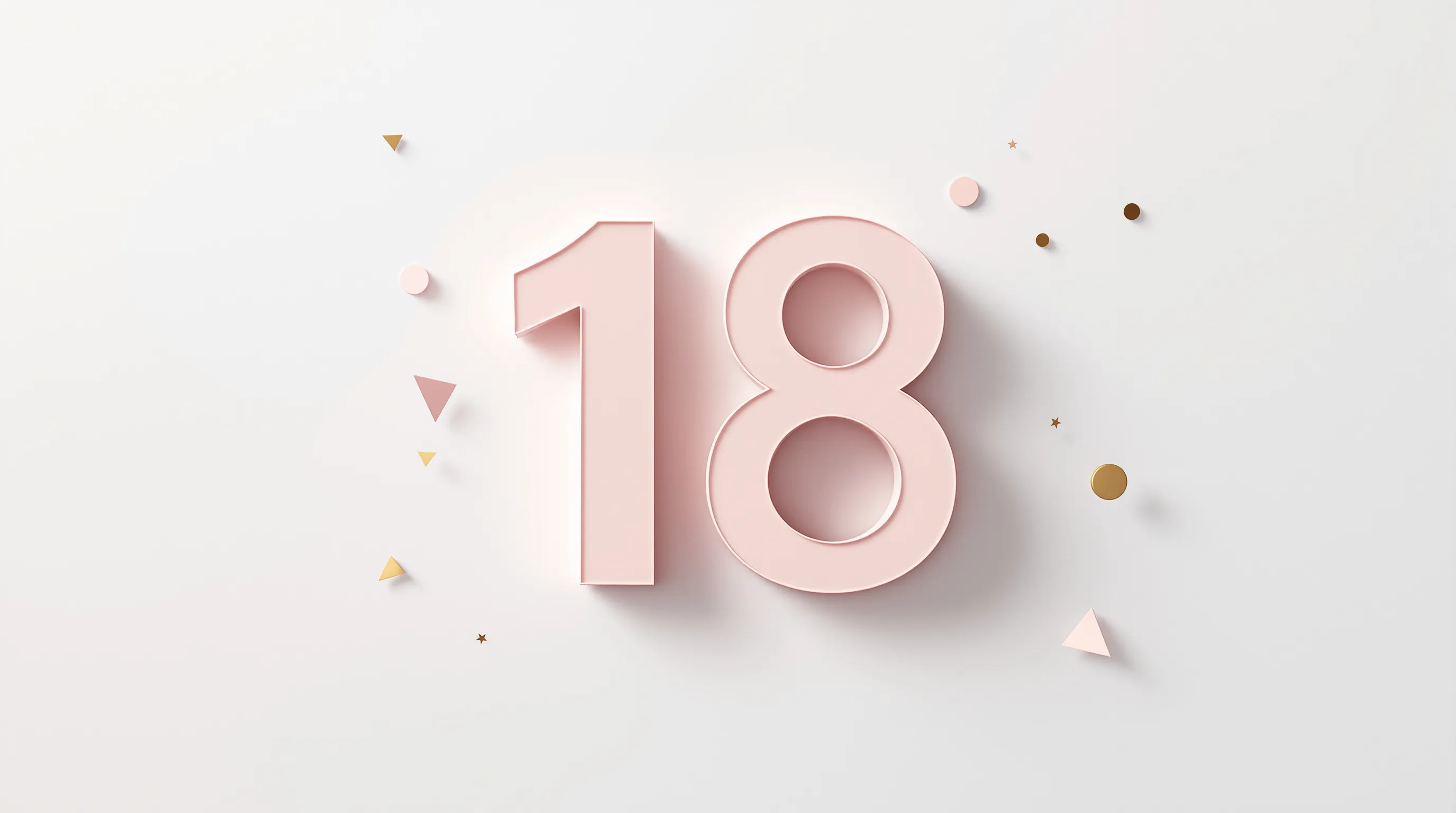 Minimalist number 18 with a single confetti shape on a clean background.