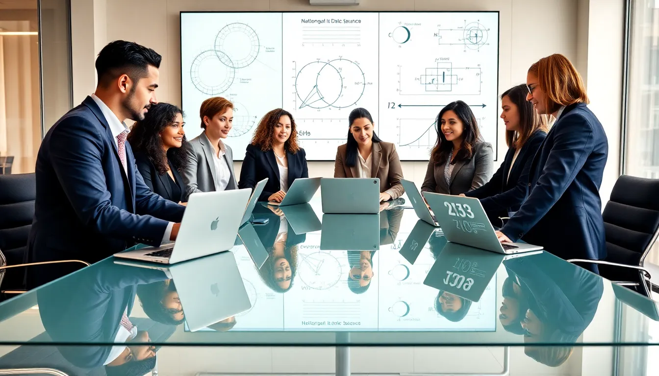 diverse team discussing numeric sequences in a modern office.
