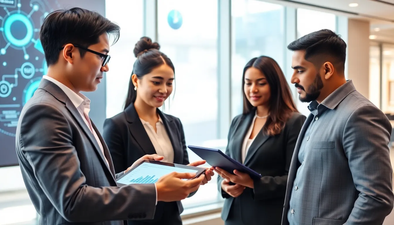 diverse team demonstrating Hermes AI in a modern office.