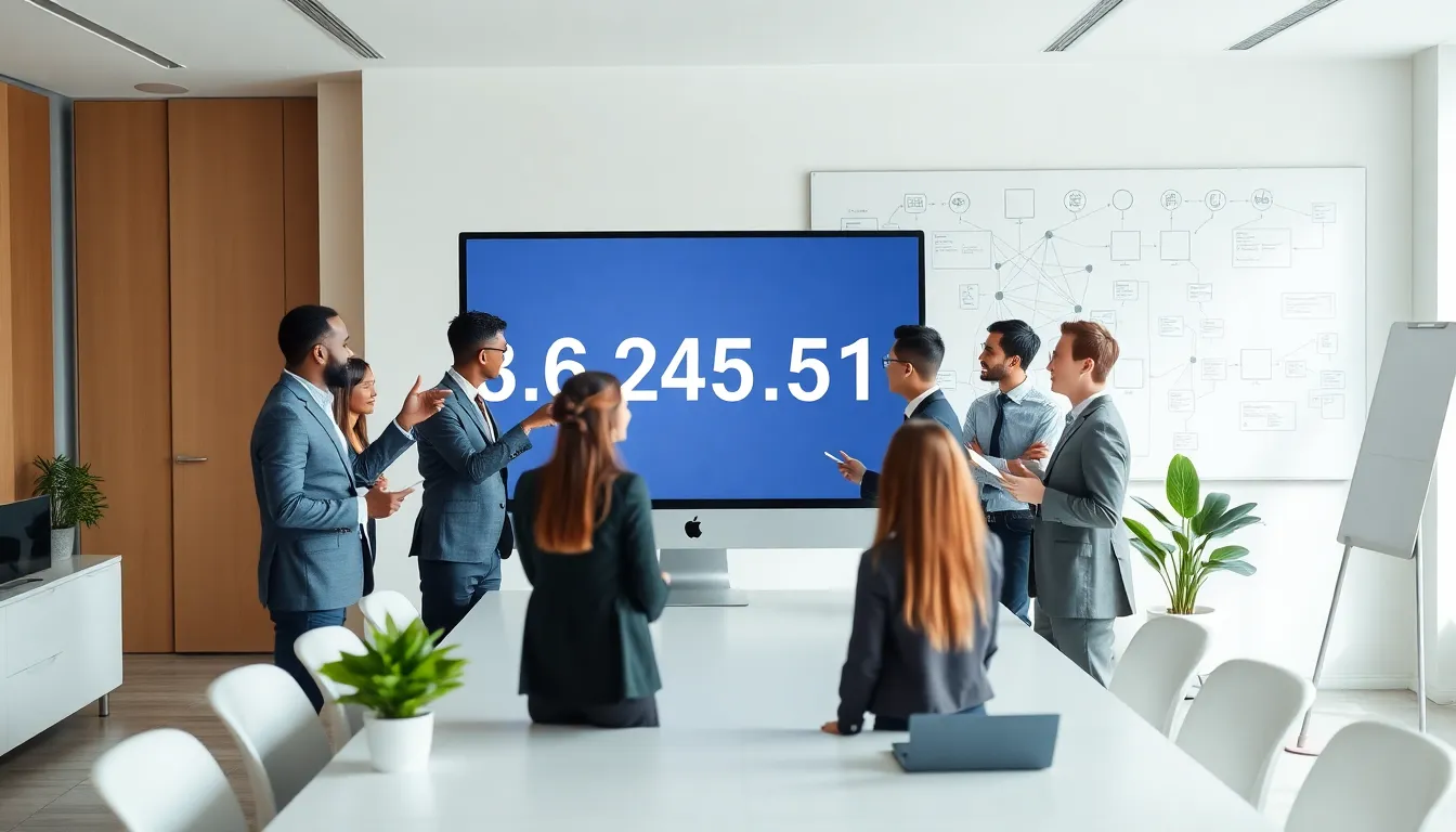 professionals discussing an IP address in a modern office setting.