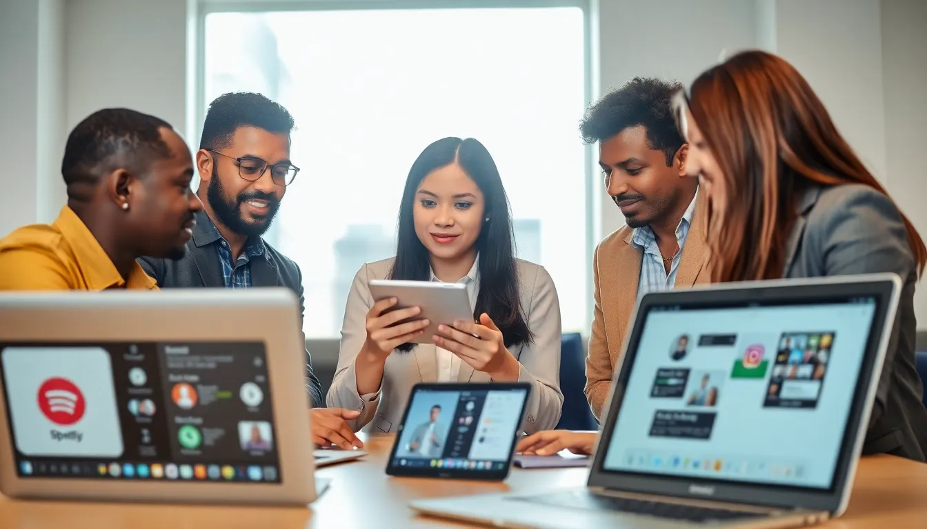 professionals collaborating in a modern office on third-party apps.