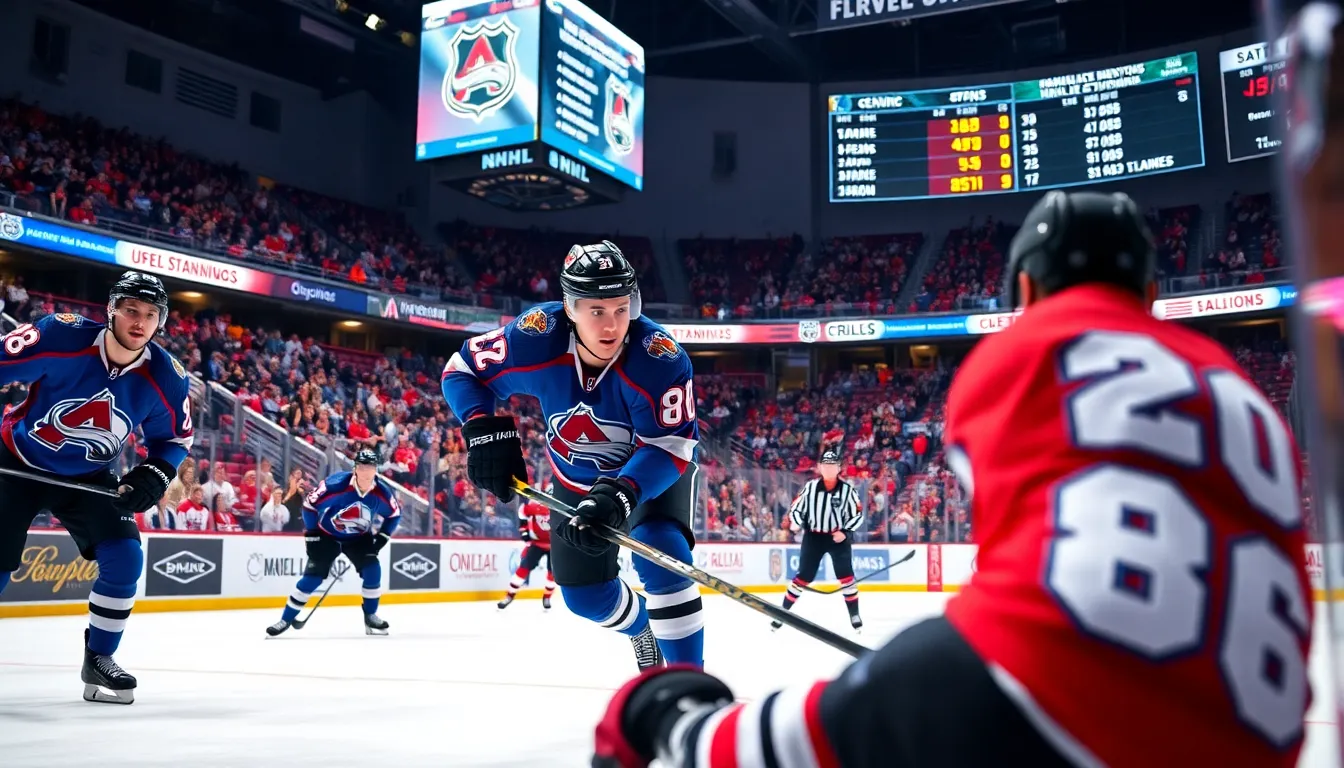 Nathan MacKinnon in action during a hockey game against the Chicago Blackhawks.