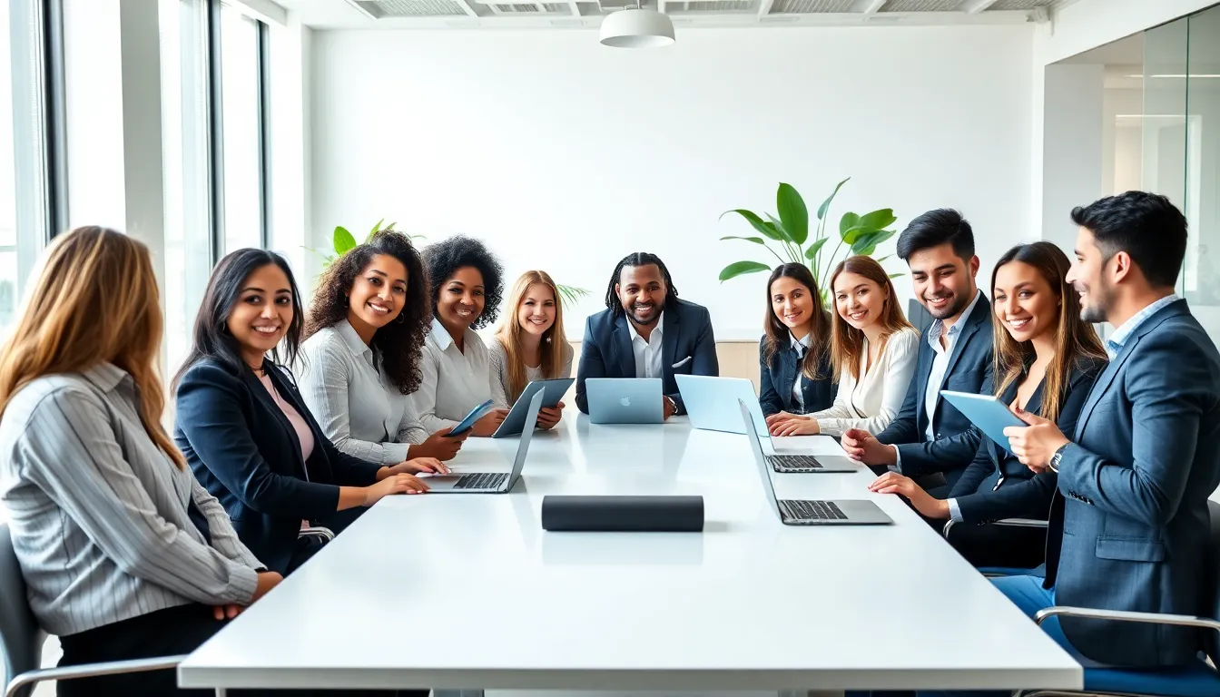 diverse professionals discussing power dynamics in a modern office.