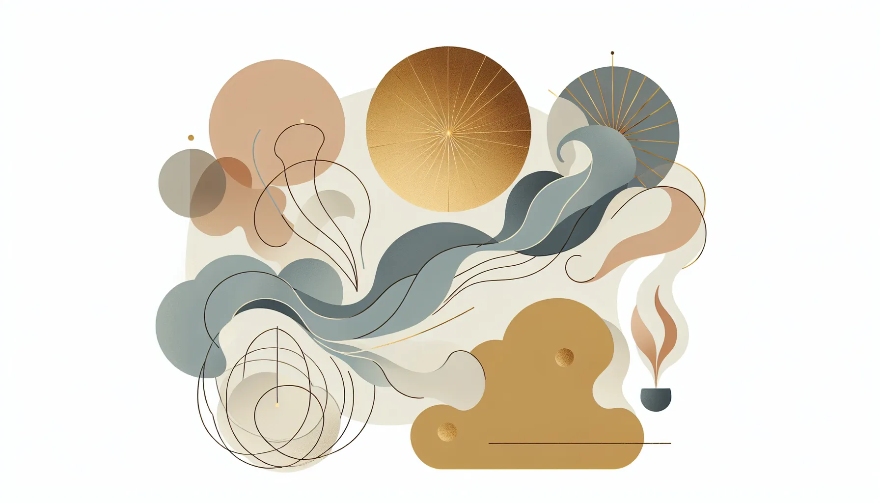 Abstract golden circle with rising smoke representing childhood memories and spiritual awakening.