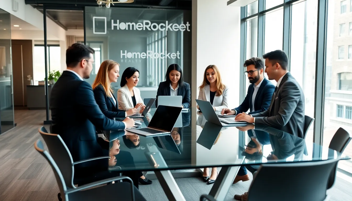 diverse team collaborating in a modern real estate office.