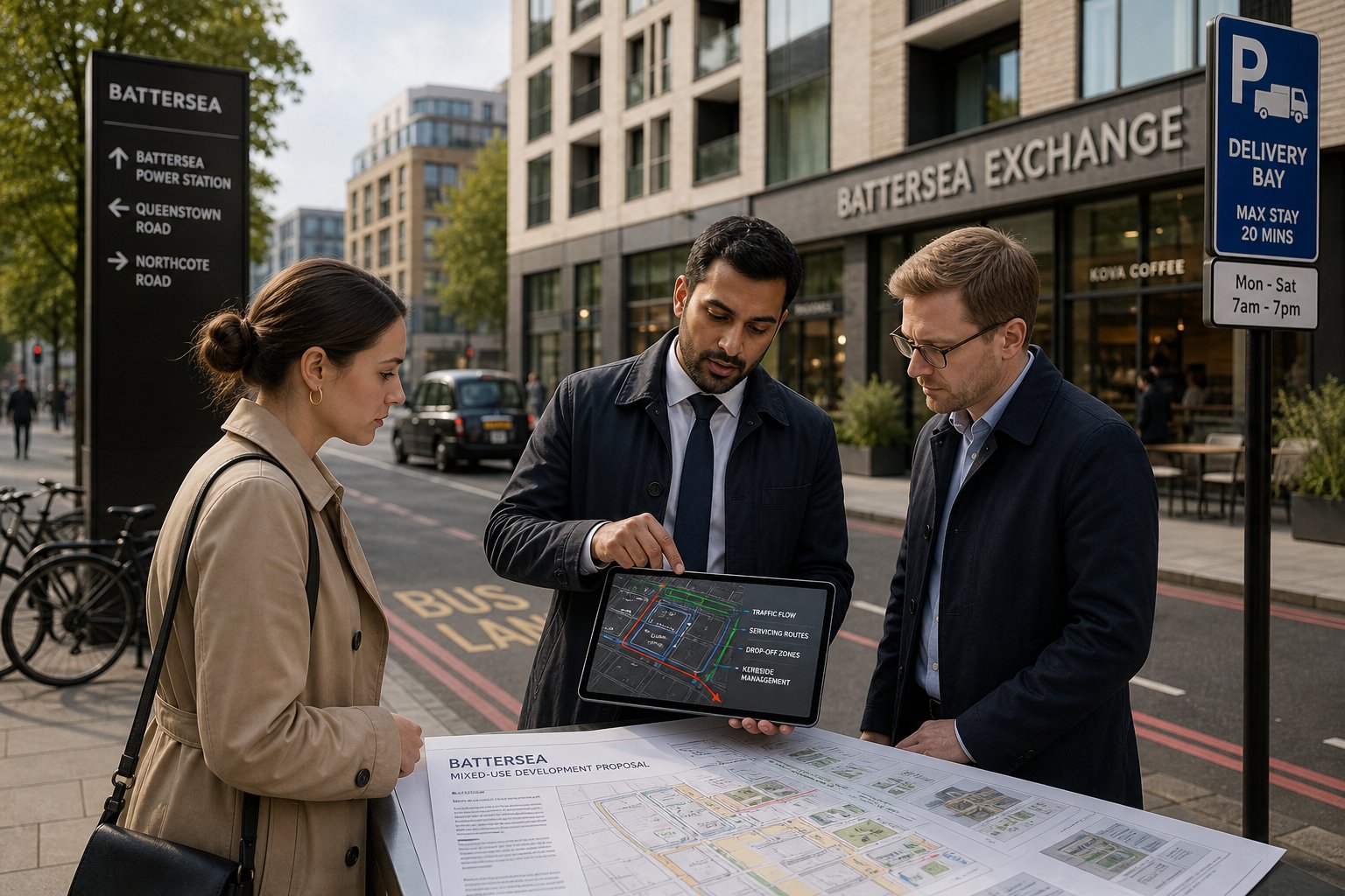 Traffic engineer reviewing a Battersea mixed-use development and street access plan.