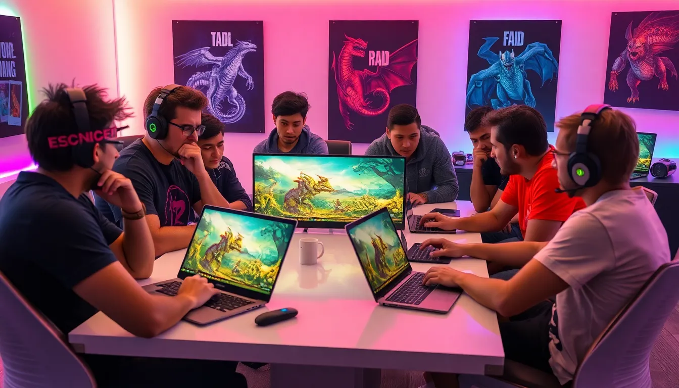 diverse gamers strategizing around a modern gaming table.