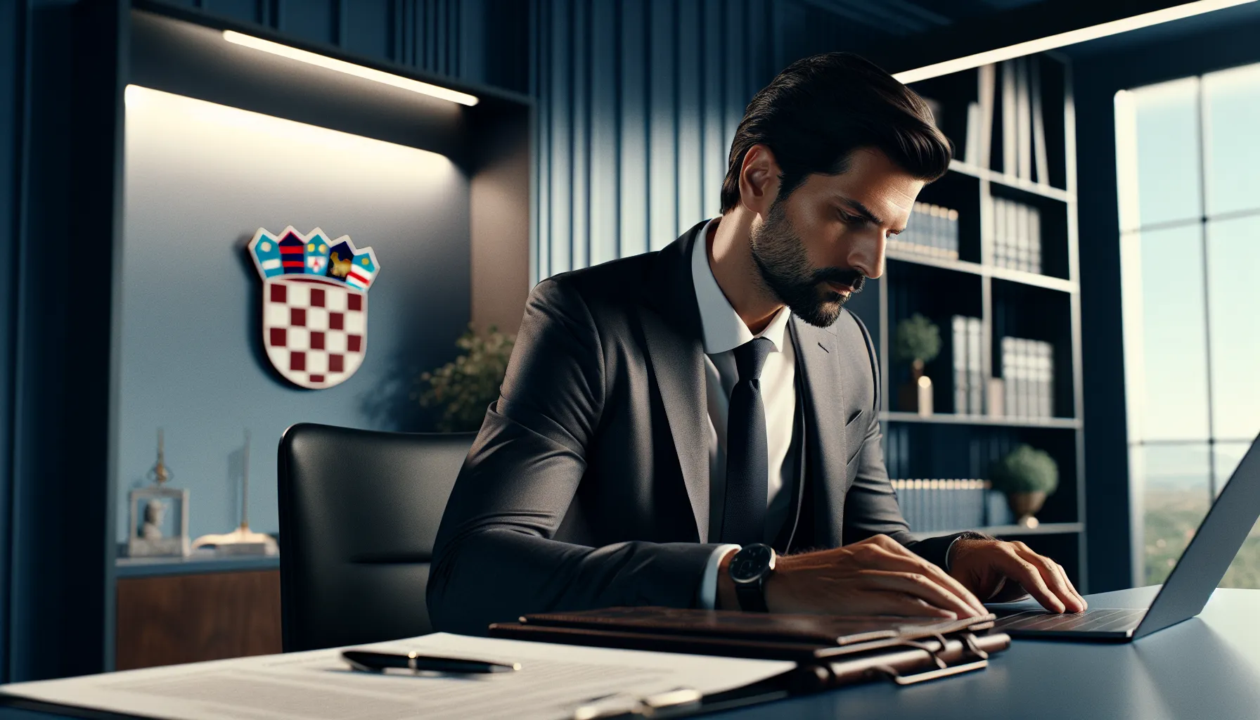 Person confidentially completing official forms at modern office desk