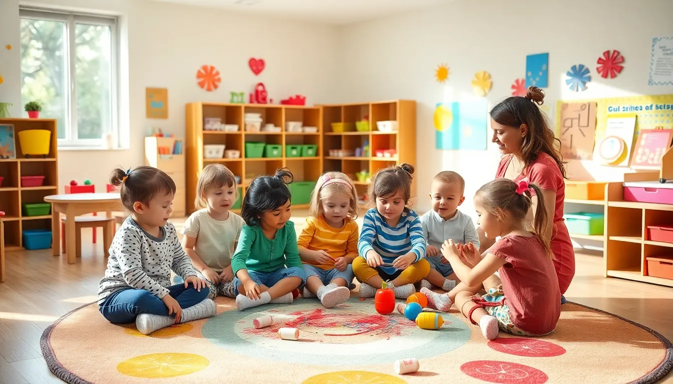 children engaged in learning activities in a vibrant preschool classroom.