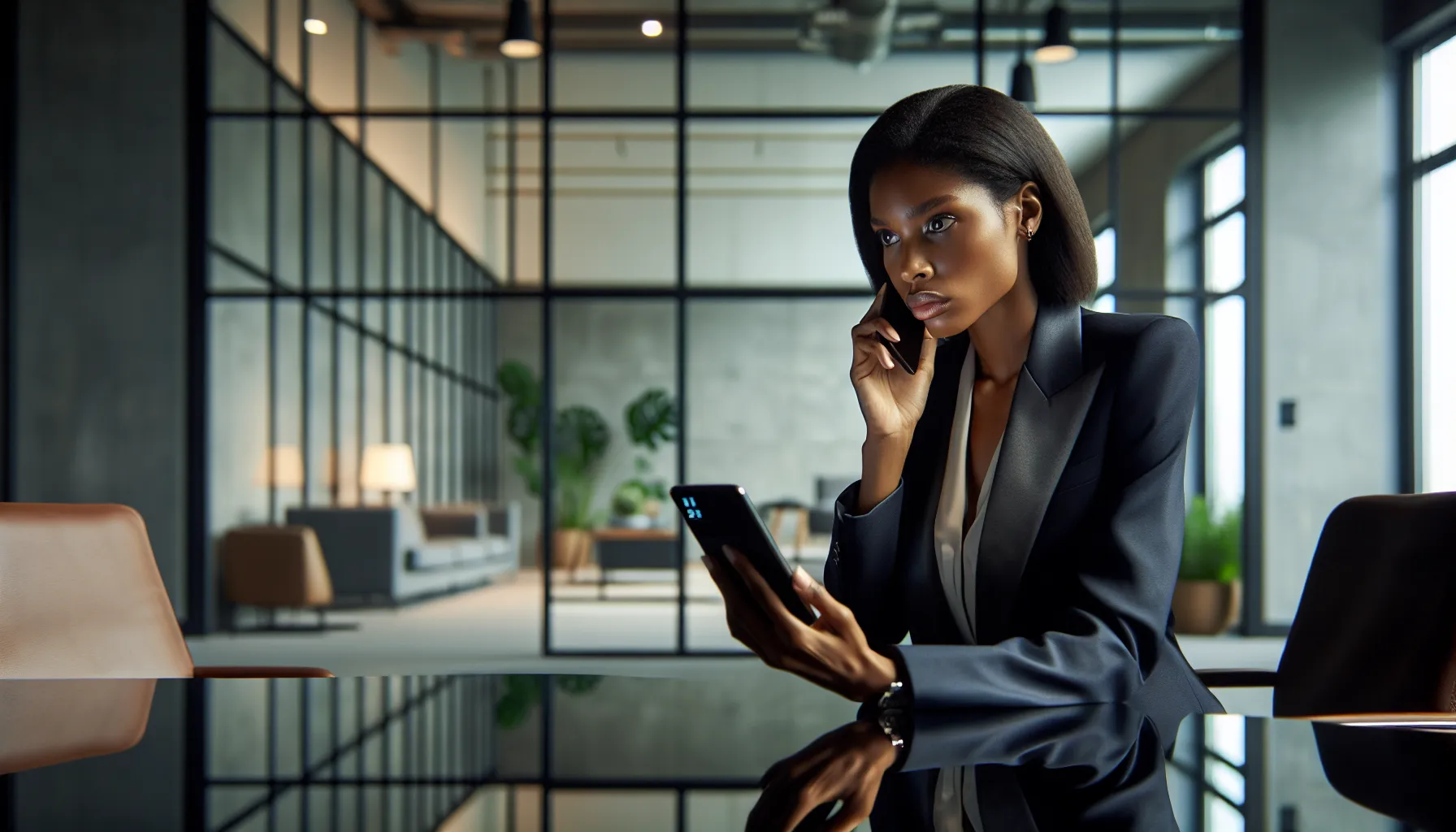 Professional on a call with the number 18663887881 in a modern office.