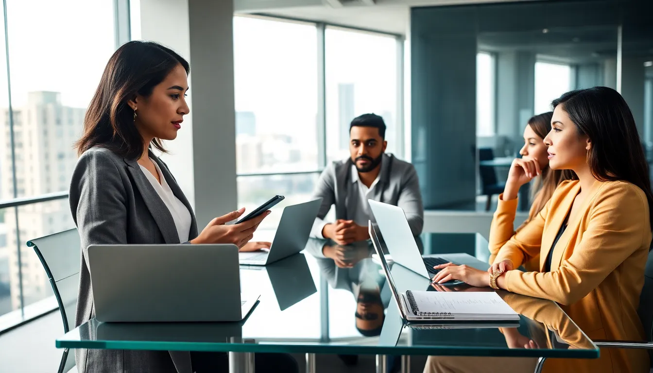 diverse professionals collaborating in a modern office environment.