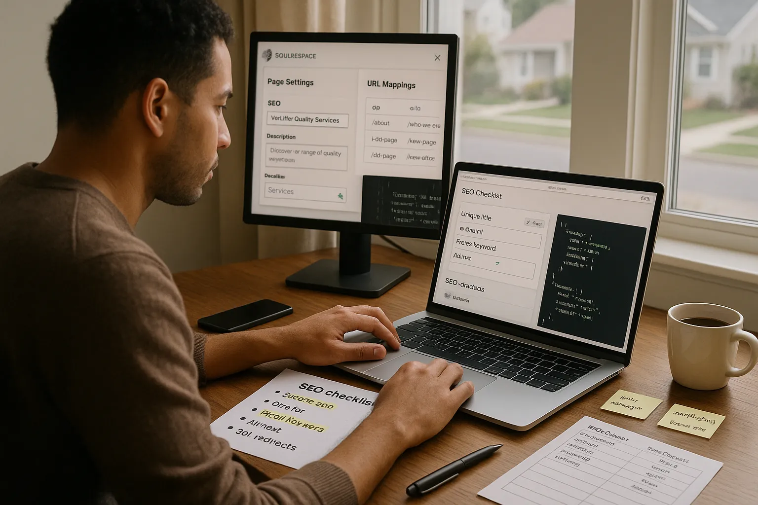Marketer configures Squarespace SEO, redirects, and schema to mimic Rank Math features.