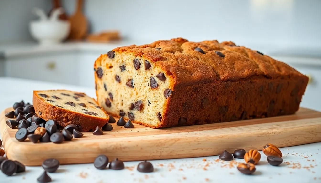 loaf of cookiesforlove bread with chocolate chips and nuts.
