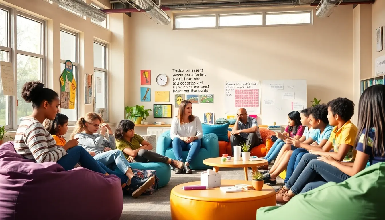 students engaging in collaborative projects in a modern alternative education classroom.