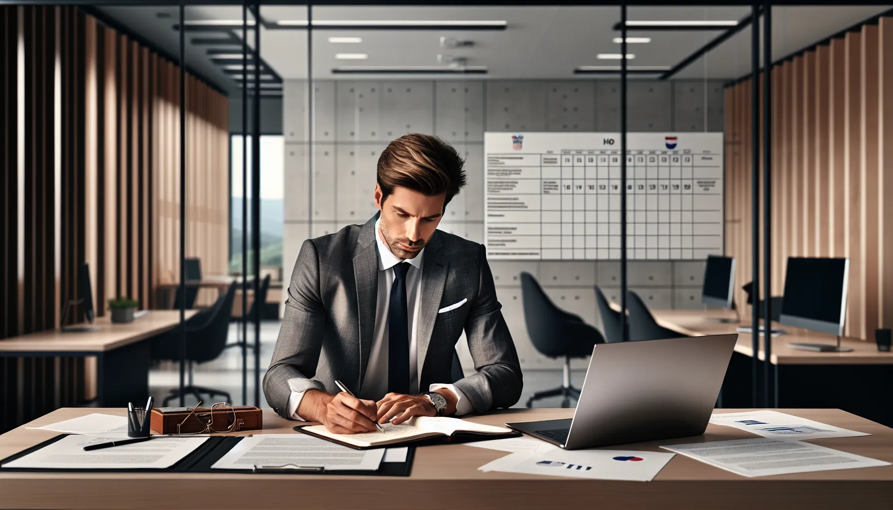 Croatian HR manager documenting employee absence at modern office desk