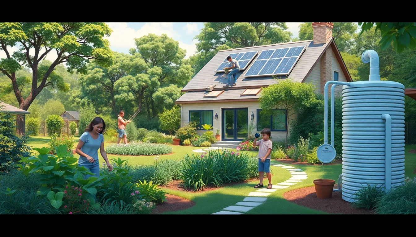 diverse individuals practicing self-sustainable living in a garden setting.