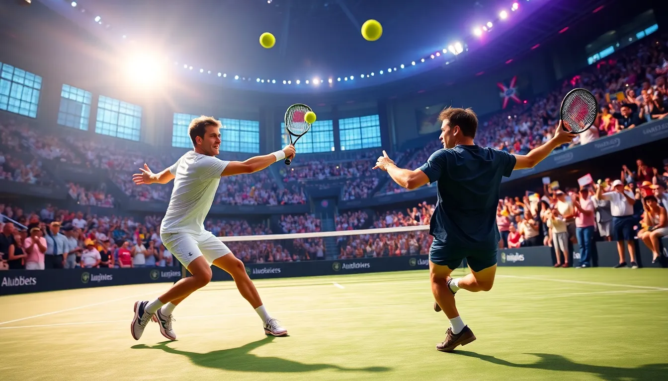 tennis players in action during a Grand Slam final.