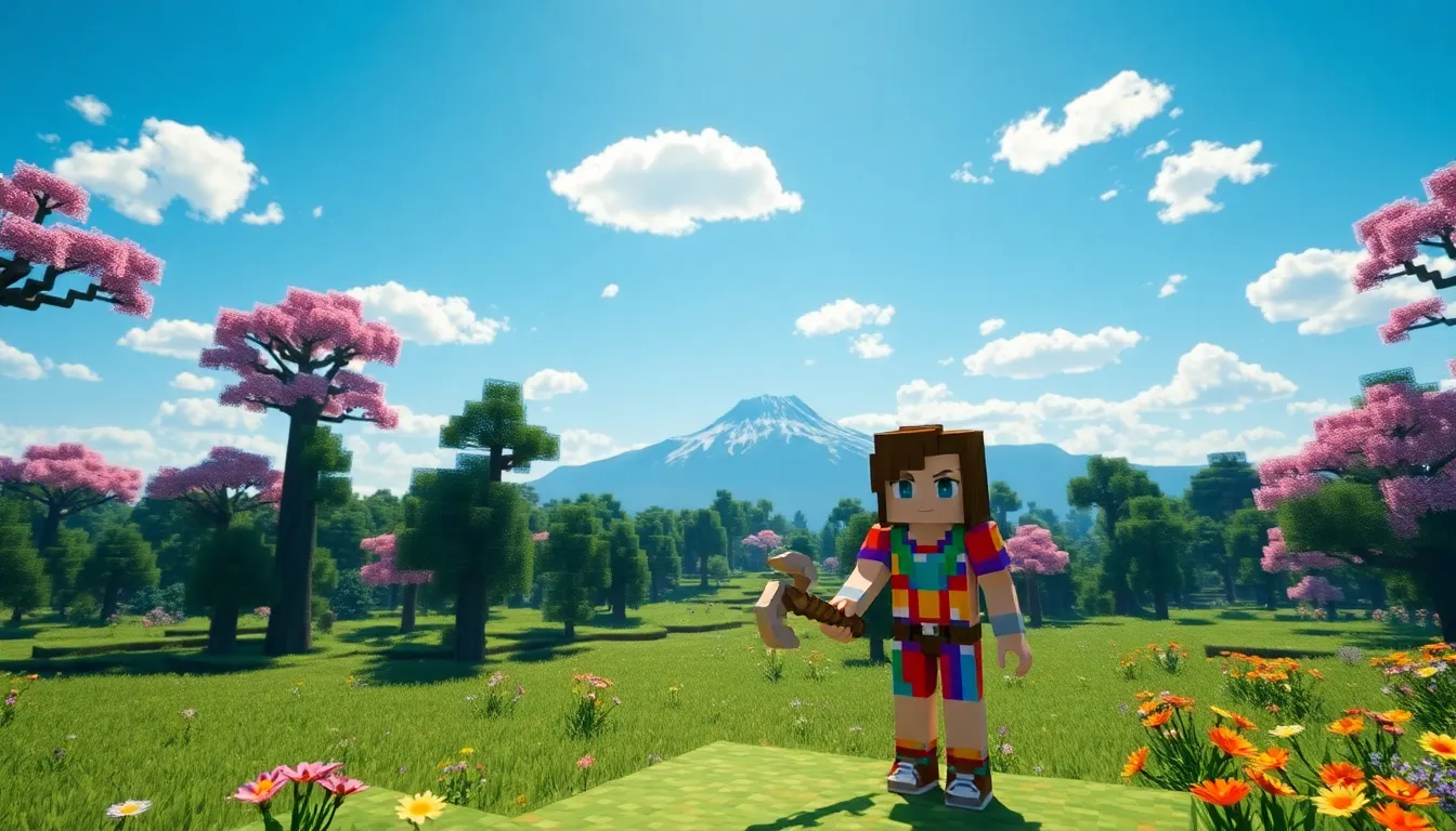a player exploring a vibrant new Minecraft biome in the Imagineergames update.